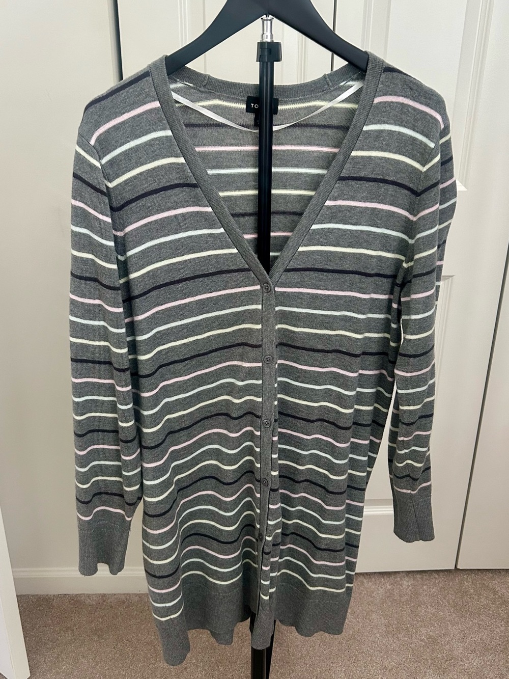 Torrid Gray Cardigan Sqeater with Pastel Stripes